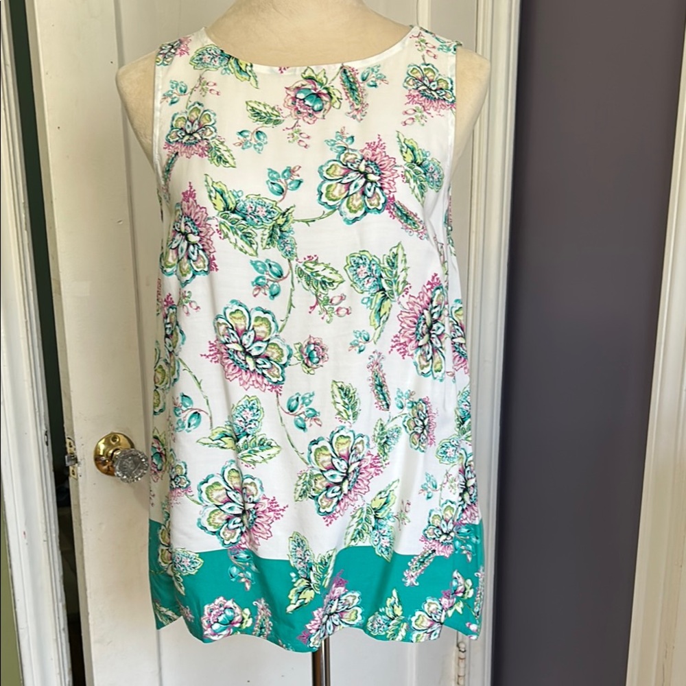 J. Jill Floral Sleeveless Blouse - White and Teal